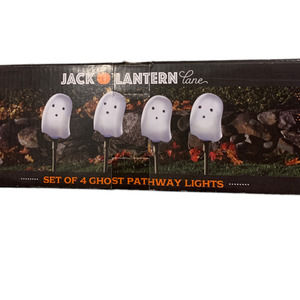 Halloween White ghost pathway jack o lantern lane lights Spooky Decor Outdoor